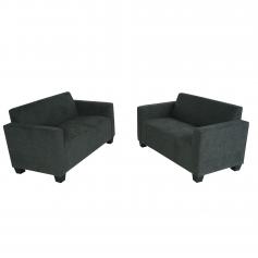 Sofa-Garnitur Couch-Garnitur 2x 2er Sofa Lyon Stoff/Textil ~ anthrazit-grau