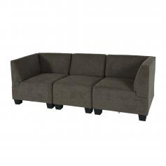 Modular 3-Sitzer Sofa Couch Lyon, Stoff/Textil ~ braun, hohe Armlehnen