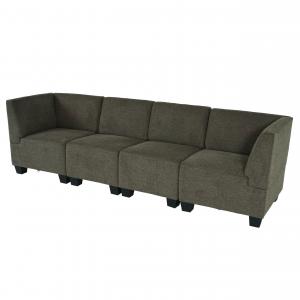 Modular 4-Sitzer Sofa Couch Lyon, Stoff/Textil ~ braun, hohe Armlehnen
