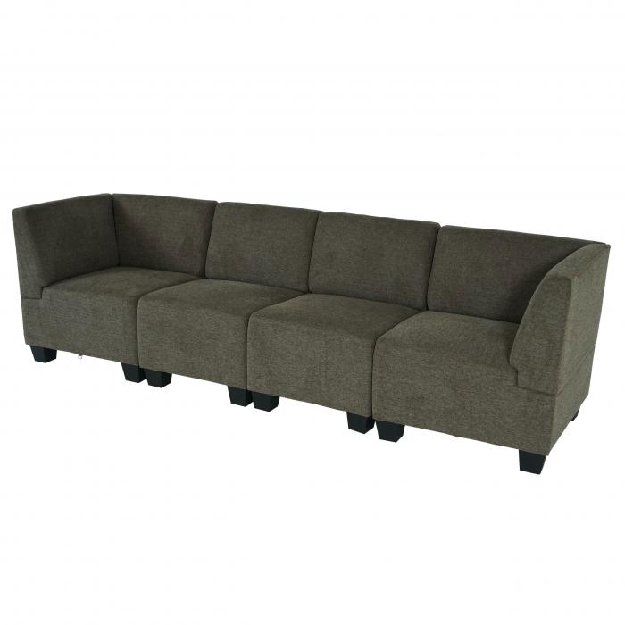 Modular 4-Sitzer Sofa Couch Lyon, Stoff/Textil ~ braun, hohe Armlehnen