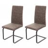 2er-Set Esszimmerstuhl HWC-F27, Freischwinger Kchenstuhl, Kunstleder ~ Wildleder-Optik braun, Gestell schwarz