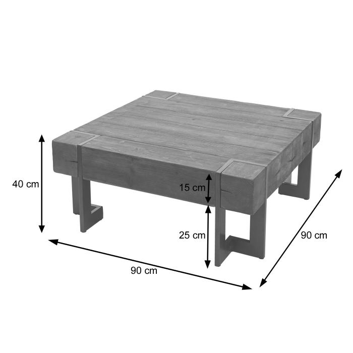 Retourenware | Couchtisch HWC-A15, Wohnzimmertisch, Tanne Holz rustikal massiv MVG-zertifiziert ~ naturfarben 90x90cm
