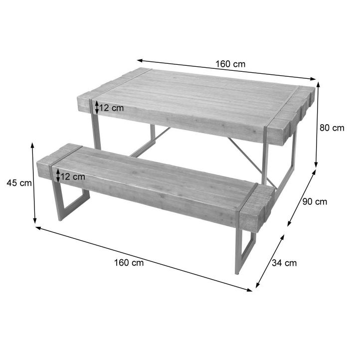 Esszimmergarnitur HWC-A15, Esstisch + 1x Sitzbank, Tanne Holz rustikal massiv MVG-zertifiziert ~ braun 160cm