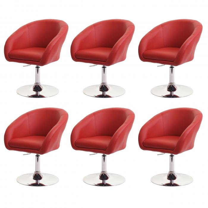 6er-Set Esszimmerstuhl HWC-F19, Küchenstuhl Drehstuhl Loungesessel, drehbar höhenverstellbar ~ Kunstleder rot