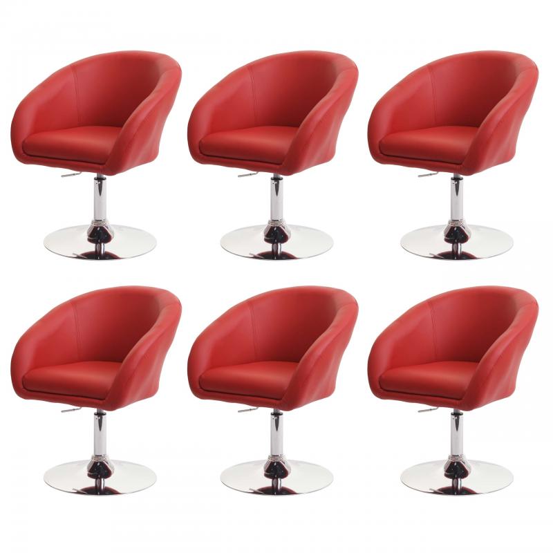 6er-Set Esszimmerstuhl HWC-F19, Küchenstuhl Drehstuhl Loungesessel, drehbar höhenverstellbar ~ Kunstleder rot