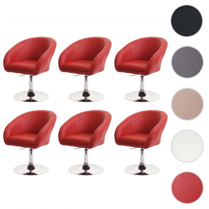 6er-Set Esszimmerstuhl HWC-F19, Küchenstuhl Drehstuhl Loungesessel, drehbar höhenverstellbar ~ Kunstleder rot