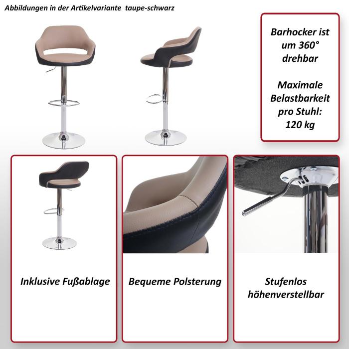 2er-Set Barhocker HWC-F16, Barstuhl Tresenhocker Drehhocker, mit Lehne Kunstleder ~ taupe-schwarz