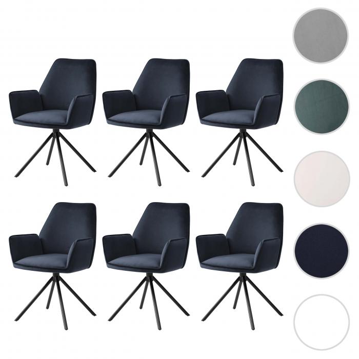 6er-Set Esszimmerstuhl HWC-G67, Kchenstuhl Stuhl Armlehne, drehbar Auto-Position, Samt ~ anthrazit-blau, Beine schwarz