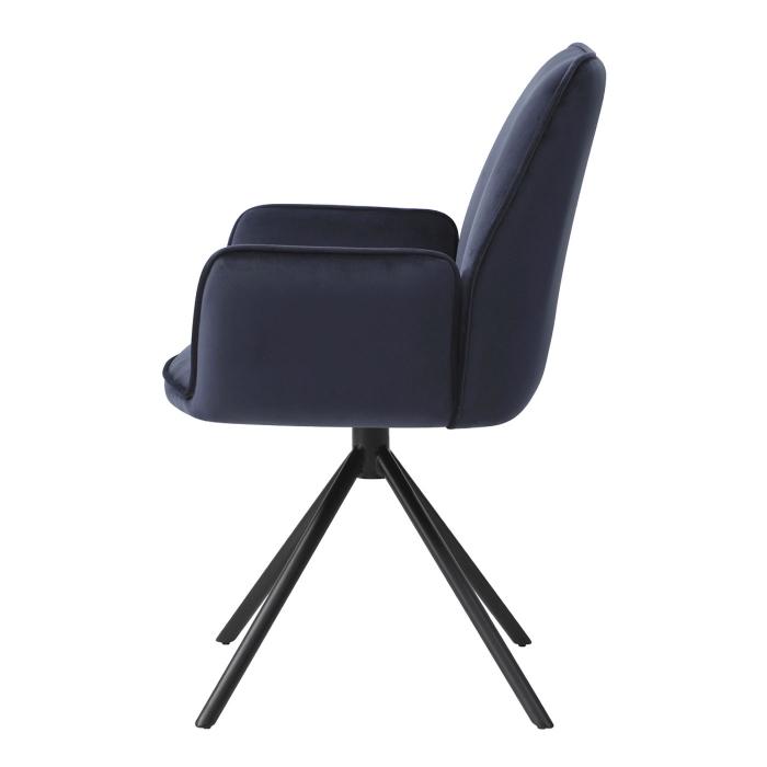 Esszimmerstuhl HWC-G67, Kchenstuhl Stuhl mit Armlehne, drehbar Auto-Position, Samt ~ anthrazit-blau, Beine schwarz