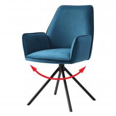 Esszimmerstuhl HWC-G67, Küchenstuhl Stuhl mit Armlehne, drehbar Auto-Position ~ Samt, türkis-blau