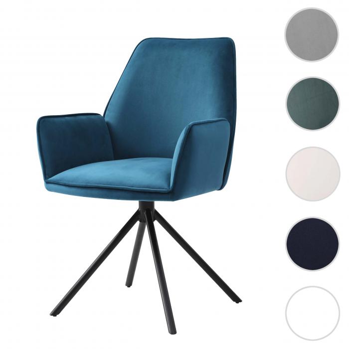 Esszimmerstuhl HWC-G67, Kchenstuhl Stuhl mit Armlehne, drehbar Auto-Position, Samt ~ trkis-blau, Beine schwarz