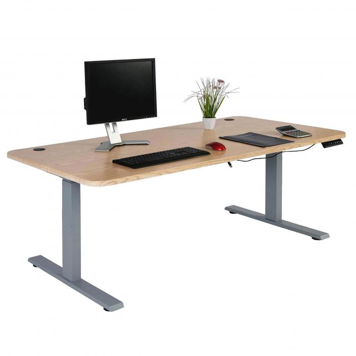 Schreibtisch HWC-D40, Computertisch, elektrisch hhenverstellbar 160x80cm 53kg MVG ~ hellbraun, grau