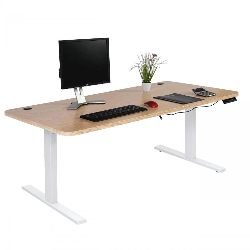 Schreibtisch HWC-D40, Computertisch, elektrisch hhenverstellbar 160x80cm 53kg MVG ~ hellbraun, wei