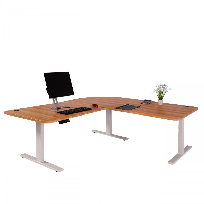 Eck-Schreibtisch HWC-D40, Computertisch elektrisch hhenverstellbar 178x178cm 84kg MVG ~ Eiche-Dekor, wei