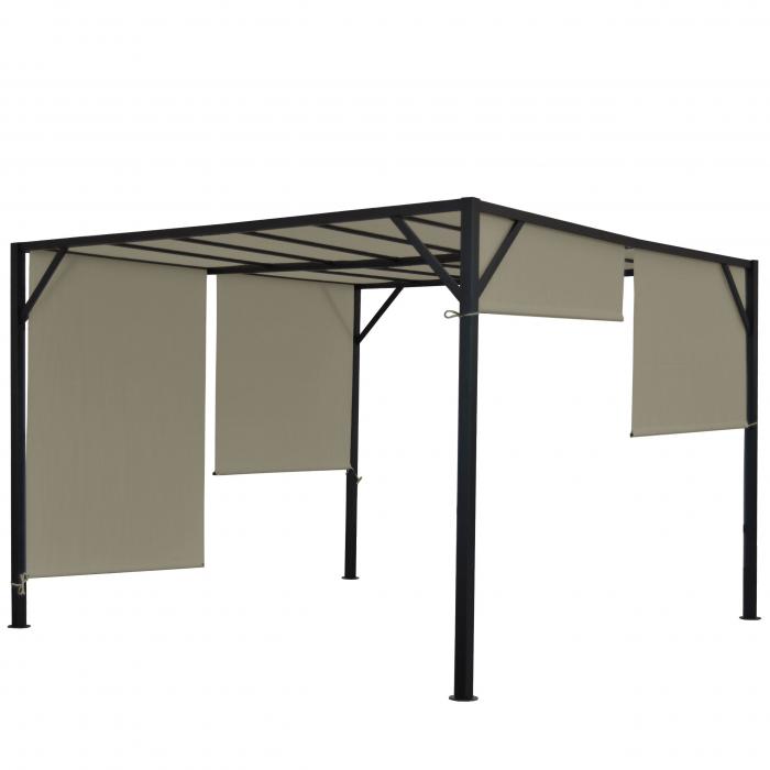 Pergola Baia, Garten Pavillon Terrassenberdachung, stabiles 6cm-Stahl-Gestell + Schiebedach taupe ~ 4x4m