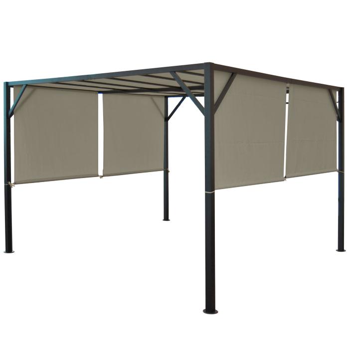 Pergola Baia, Garten Pavillon Terrassenberdachung, stabiles 6cm-Stahl-Gestell + Schiebedach taupe ~ 3x3m