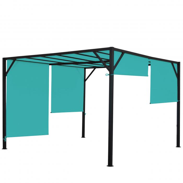 Pergola Baia, Garten Pavillon Terrassenberdachung, stabiles 6cm-Stahl-Gestell + Schiebedach trkis-blau ~ 3x4m