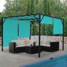 Pergola Baia, Garten Pavillon Terrassenberdachung, stabiles 6cm-Stahl-Gestell + Schiebedach trkis-blau ~ 4x4m