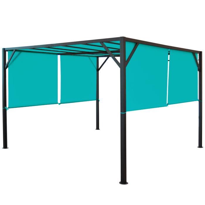 Pergola Baia, Garten Pavillon Terrassenberdachung, stabiles 6cm-Stahl-Gestell + Schiebedach trkis-blau ~ 3x4m