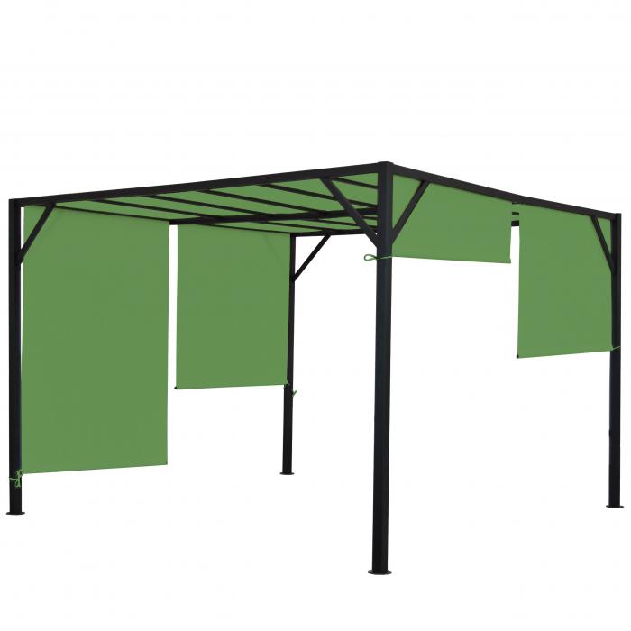 Pergola Baia, Garten Pavillon Terrassenberdachung, stabiles 6cm-Stahl-Gestell + Schiebedach grn ~ 4x4m