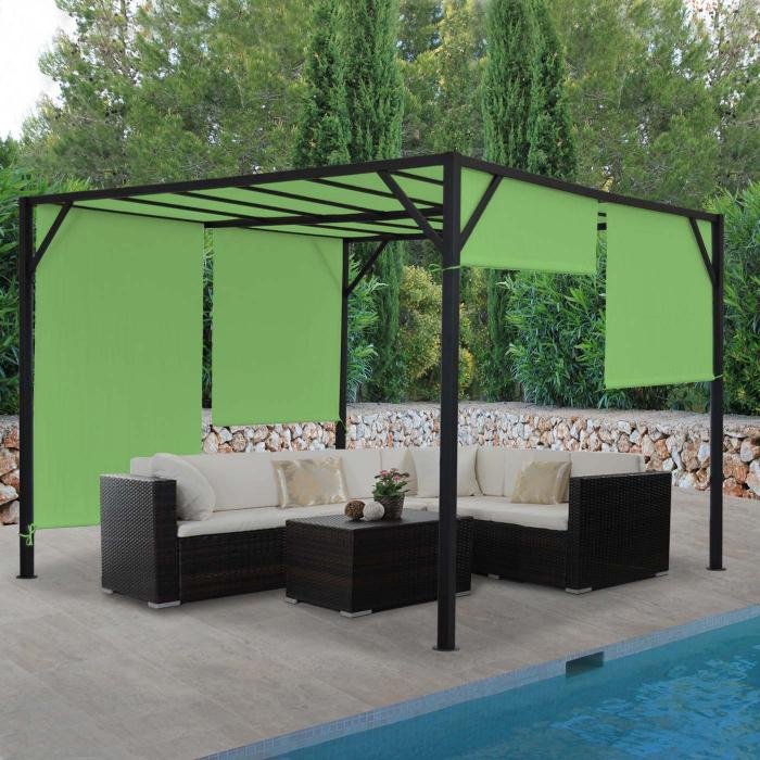 Pergola Baia, Garten Pavillon Terrassenberdachung, stabiles 6cm-Stahl-Gestell + Schiebedach grn ~ 4x4m