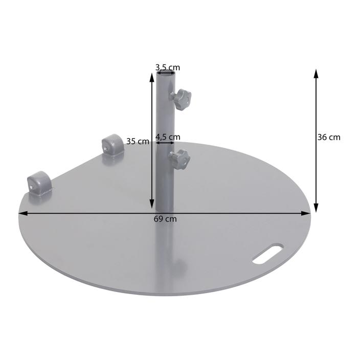 Sonnenschirmstnder HWC-A33, Schirmstnder Sonnenschirmfu Sonnenschirmhalter, rollbar, Metall, 22kg  69cm ~ grau