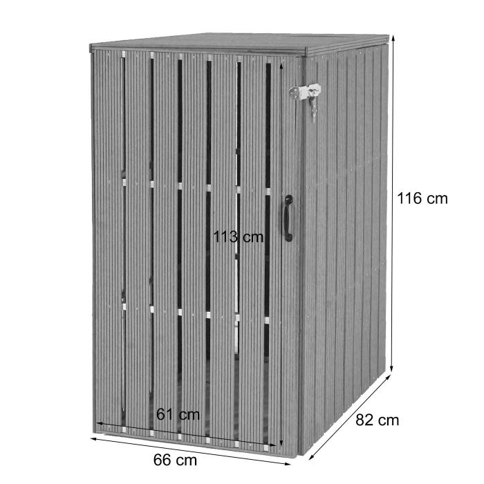 1er WPC-Mlltonnenverkleidung HWC-J28, Mlltonnenbox, Metall Holzoptik, erweiterbar 240l ~ grau