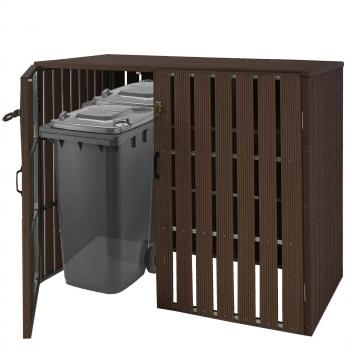 XL 2er-/4er-WPC-Mlltonnenverkleidung HWC-J28, Mlltonnenbox, Metall Holzoptik, erweiterbar ~ braun