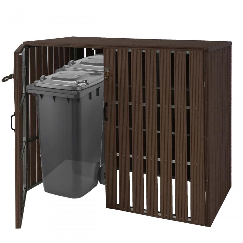 XL 2er-/4er-WPC-Mlltonnenverkleidung HWC-J28, Mlltonnenbox, Metall Holzoptik, erweiterbar ~ braun