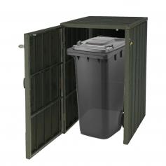 1er WPC-Mülltonnenverkleidung HWC-J28, Premium Mülltonnenbox, Metall Holzoptik, erweiterbar ~ grau