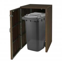 1er WPC-Mülltonnenverkleidung HWC-J28, Premium Mülltonnenbox, Metall Holzoptik, erweiterbar ~ braun
