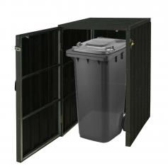 1er WPC-Mülltonnenverkleidung HWC-J28, Premium Mülltonnenbox, Metall Holzoptik, erweiterbar ~ anthrazit