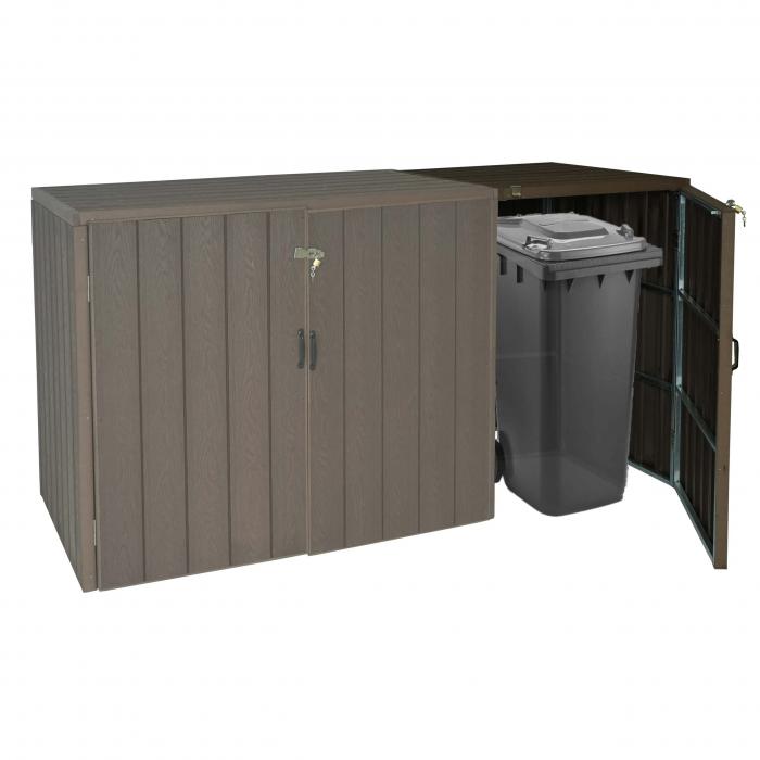 Defekte Ware (Holz gebrochen/Kratzer SK4) | 1er WPC-Mlltonnenverkleidung Erweiterung HWC-J28, Metall Holzoptik ~ braun