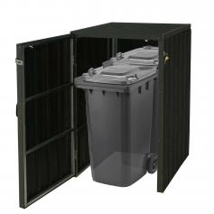 XL 1er-/2er-WPC-Mülltonnenverkleidung HWC-J28, Premium Mülltonnenbox, Metall Holzoptik, erweiterbar ~ anthrazit