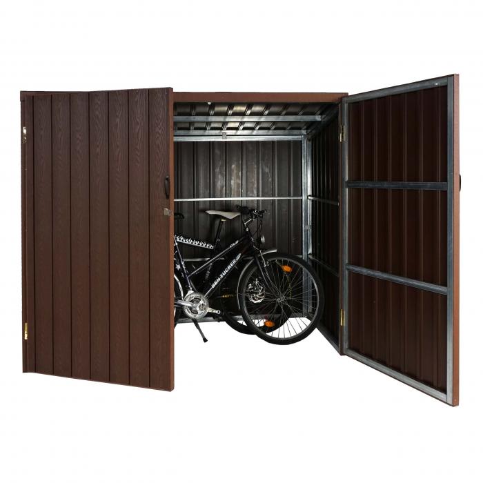 WPC-Fahrradgarage HWC-J29, Gerteschuppen Fahrradbox, Metall Holzoptik abschliebar ~ 2 Rder 172x213x112cm braun