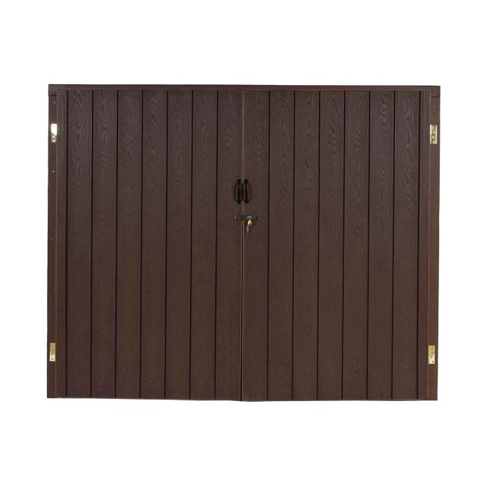 WPC-Fahrradgarage HWC-J29, Gerteschuppen Fahrradbox, Metall Holzoptik abschliebar ~ 2 Rder 172x213x112cm braun