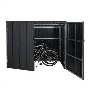 WPC-Fahrradgarage HWC-J29, Gerteschuppen Fahrradbox, Metall Holzoptik abschliebar ~ 2 Rder 172x213x112cm anthrazit