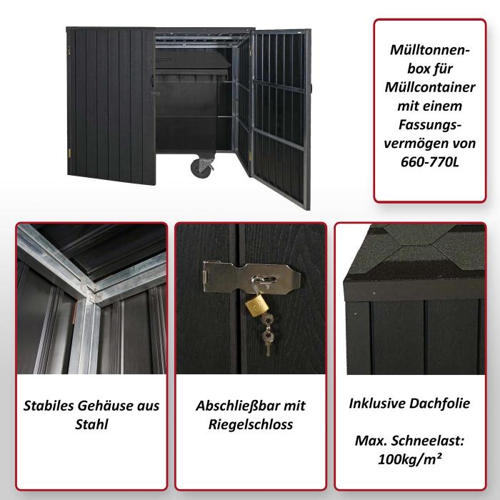 Mlltonnenverkleidung HWC-J29, Mlltonnenbox fr Mllcontainer 660-770L, WPC Metall 172x213x112cm ~ braun