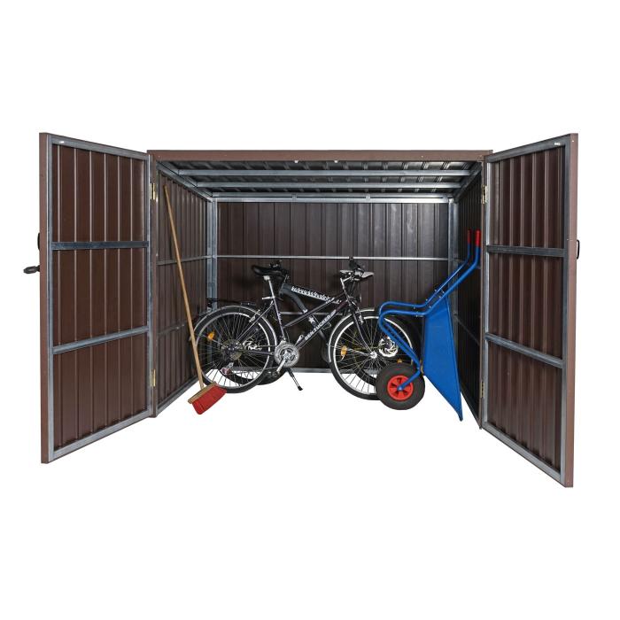 WPC-Fahrradgarage HWC-J29, Gerteschuppen Fahrradbox, Metall Holzoptik abschliebar ~ 2 Rder 172x213x112cm braun