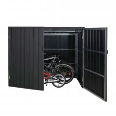 WPC-Fahrradgarage HWC-J29, Geräteschuppen Fahrradbox, Metall Holzoptik abschließbar ~ 4 Räder 172x213x160cm anthrazit