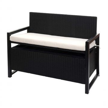 Poly-Rattan 2er Sitzbank HWC-F39, Gartenbank Truhenbank, Staufach Aufbewahrung Sitzkissen ~ anthrazit, Kissen creme