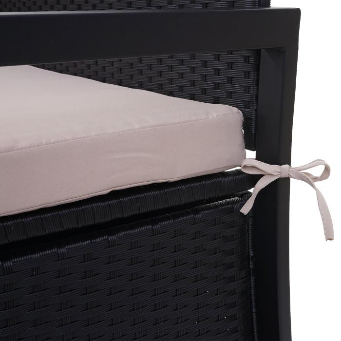 Poly-Rattan 3er Sitzbank HWC-F39, Gartenbank Truhenbank, Staufach Aufbewahrung Sitzkissen ~ anthrazit, Kissen beige