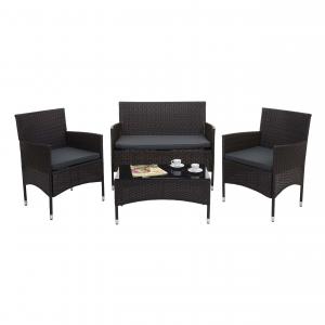 Poly-Rattan Garnitur HWC-F55, Balkon-/Garten-/Lounge-Set Sofa Sitzgruppe ~ braun, Kissen dunkelgrau