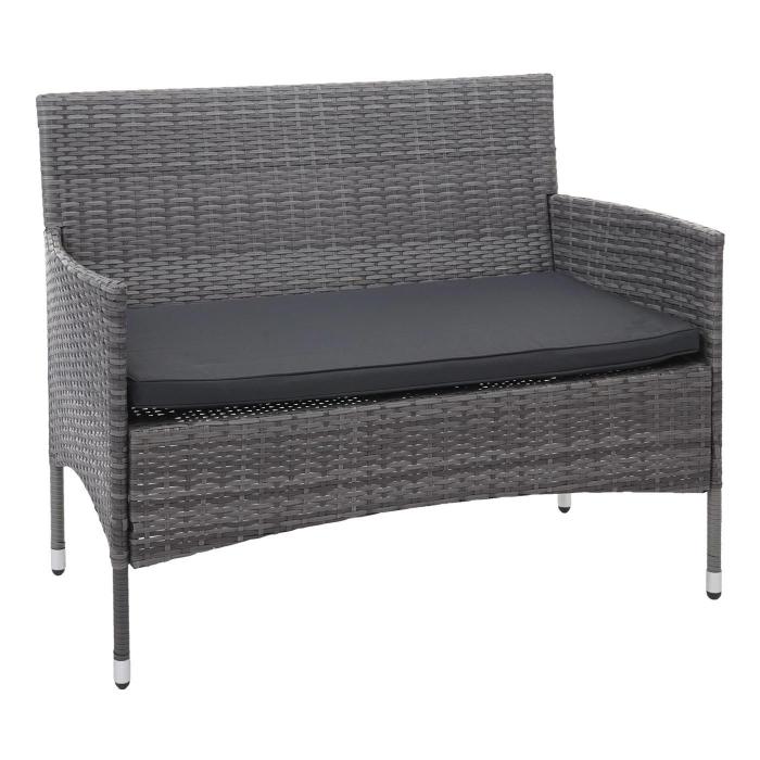 Poly-Rattan Garnitur HWC-F55, Balkon-/Garten-/Lounge-Set Sofa Sitzgruppe ~ grau, Kissen dunkelgrau