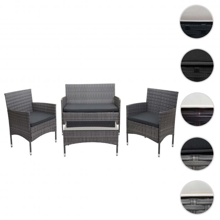 Poly-Rattan Garnitur HWC-F55, Balkon-/Garten-/Lounge-Set Sofa Sitzgruppe ~ grau, Kissen dunkelgrau