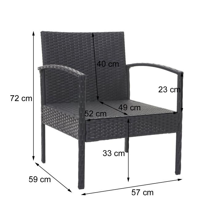 Poly-Rattan Garnitur HWC-F56, Balkon-/Garten-/Lounge-Set Sitzgruppe ~ schwarz, Kissen creme