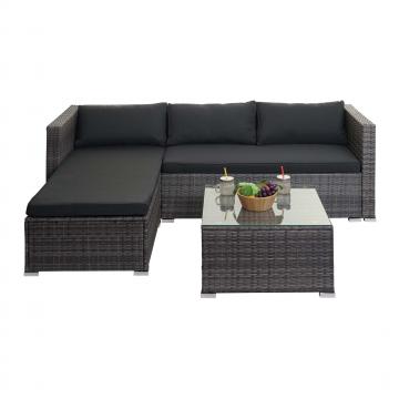 Poly-Rattan Garnitur HWC-F57, Balkon-/Garten-/Lounge-Set Sofa Sitzgruppe ~ grau, Kissen dunkelgrau ohne Deko-Kissen