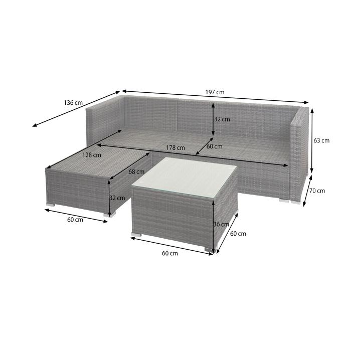 Poly-Rattan Garnitur HWC-F57, Balkon-/Garten-/Lounge-Set Sofa Sitzgruppe ~ schwarz, Kissen creme ohne Deko-Kissen