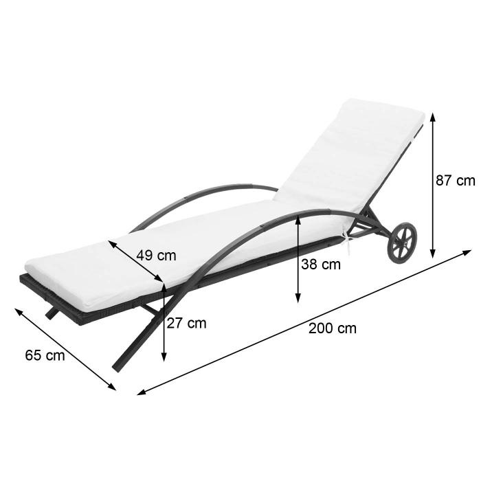 2er-Set Sonnenliege HWC-E27, Relaxliege Gartenliege, Poly-Rattan ~ schwarz, Kissen creme-beige