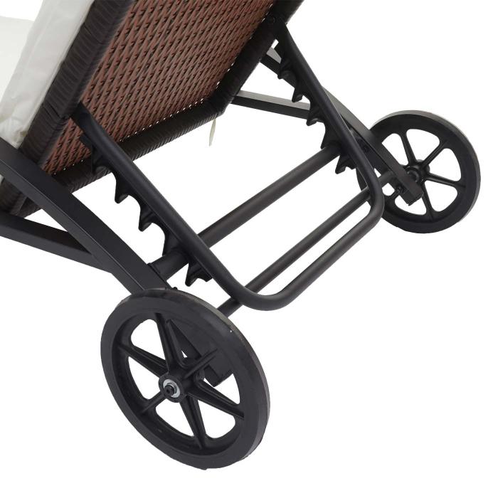2er-Set Sonnenliege HWC-E27, Relaxliege Gartenliege, Poly-Rattan ~ braun, Kissen creme-beige